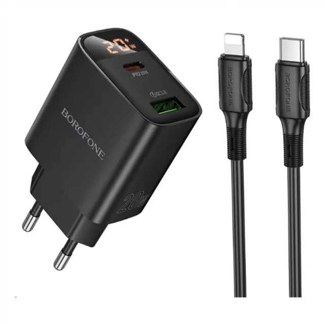 Borofone BA96A PD20W με Θύρες USB-A, USB-C και Καλώδιο Τype-C σε Lightning