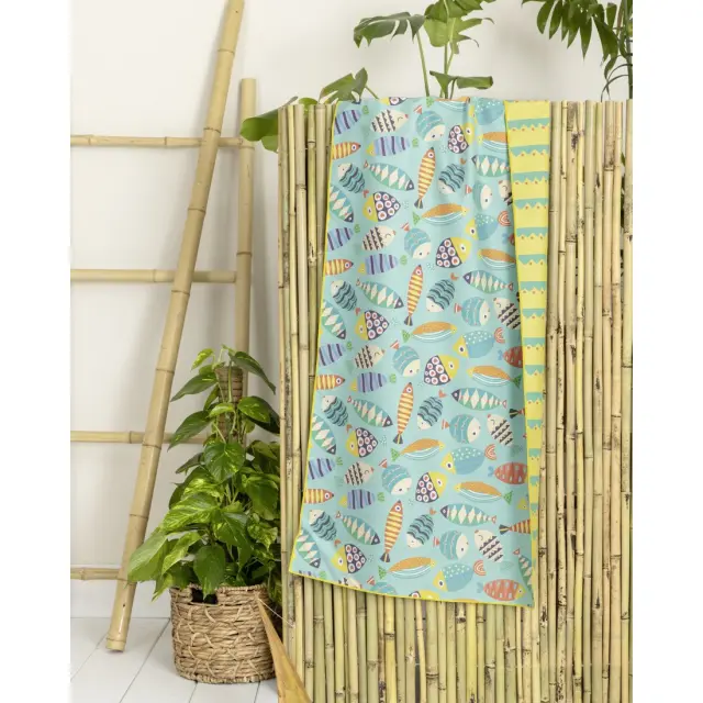 Πετσέτα Θαλάσσης 70x140 200gsm Nima Fishie Pishie Blue-Yellow 100% Microfiber