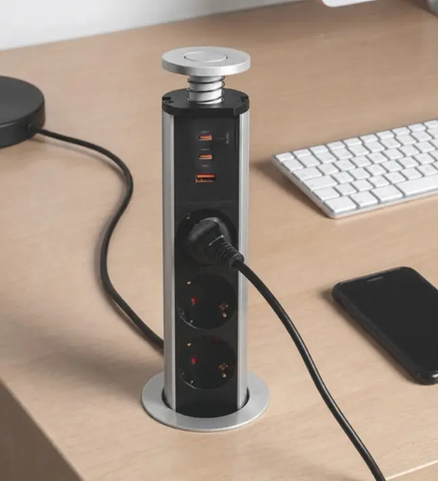 ΠΡΙΖΑ ΠΑΓΚΟΥ EMUCA ΠΤΥΣΣΟΜΕΝΗ 5021825 Φ-60ΜΜ 3 ΣΟΥΚΟ & 2 USB-Α & 1 USB-C ΑΣΗΜΙ 2