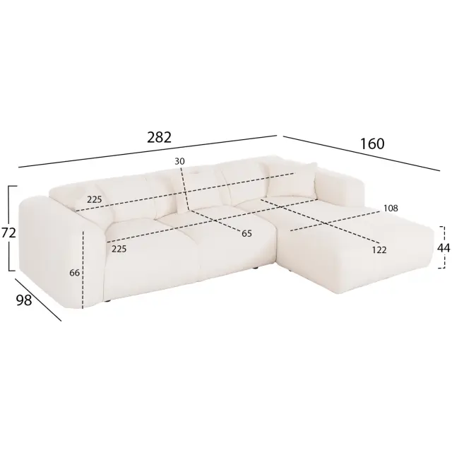 ΚΑΝΑΠΕΣ ΓΩΝΙΑ FB93275.02R ΛΕΥΚΟ ΥΦΑΣΜΑ 110-282x98-160x72Υεκ. 3