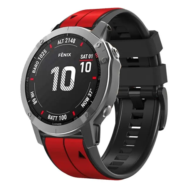 Dual Color Λουράκι για Garmin Fenix 5/6/6 Pro/7/8/9 (47mm)-Red/Black OEM