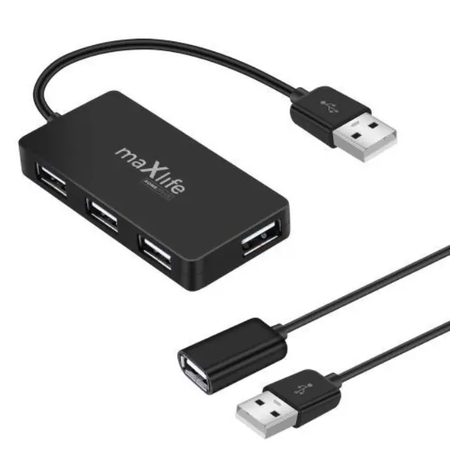 Hub USB A Maxlife 4 σε 1 to USB A & Καλώδιο USB A (Θηλυκό) to USB A (Αρσενικό) 1.5m Μαύρο N61437
