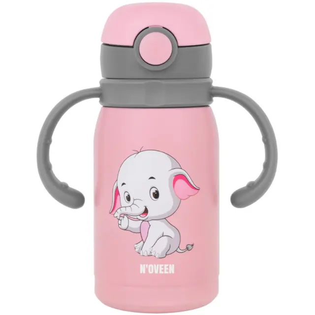Ποτήρι Θερμός Kids N'oveen TB566 Ανοξείδωτο & Πλαστικό 300ml με Διπλό Τοίχωμα Λουράκι και Εναλλάξιμα Καπάκια Ρόζ