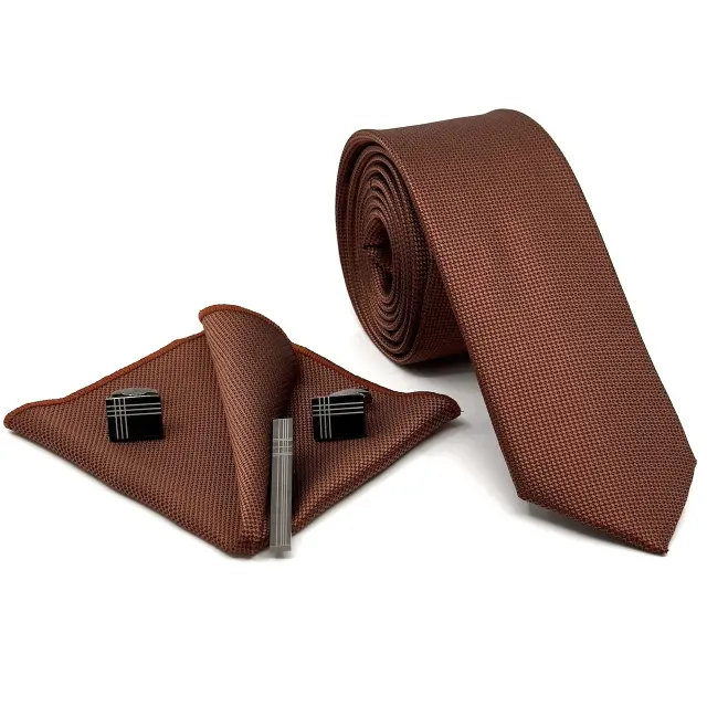 Κεραμιδί Bronze Γραβάτα Oxford 6,5 cm με Ασορτί Μαντήλι 3