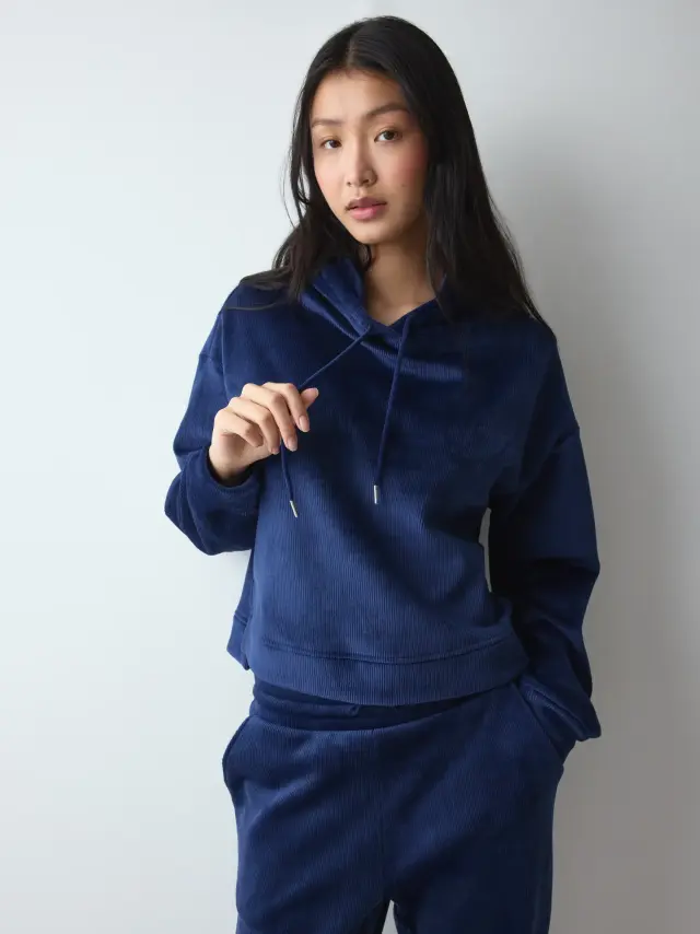 Triumph Βελούδινο Rib Hoodie Φόρμας Μπλε Admiral