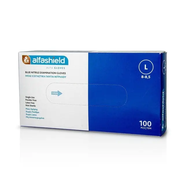 Karabinis Medical Alfashield Alfa Gloves Γάντια Νιτριλίου Χωρίς Πούδρα σε Μπλε Χρώμα 100τμχ