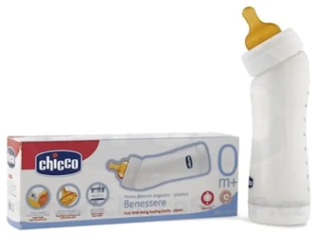 Chicco Μπιμπερό Με Κλίση Θηλή Καουτσούκ λευκό 0+ Μηνών 250ml