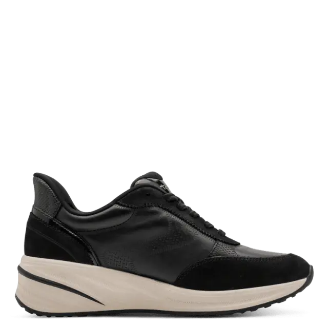 Γυναικεία Ανατομικά Δερμάτινα Sneakers Tamaris 1-23716-47 001 Μαύρο Μαύρο - 39