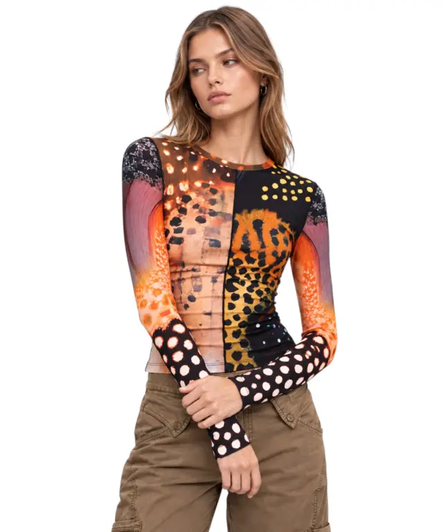 Desigual -Γυναικείο Μακρυμάνικο T-Shirt Ts Catania 26WWTK28-9019 Πολύχρωμο