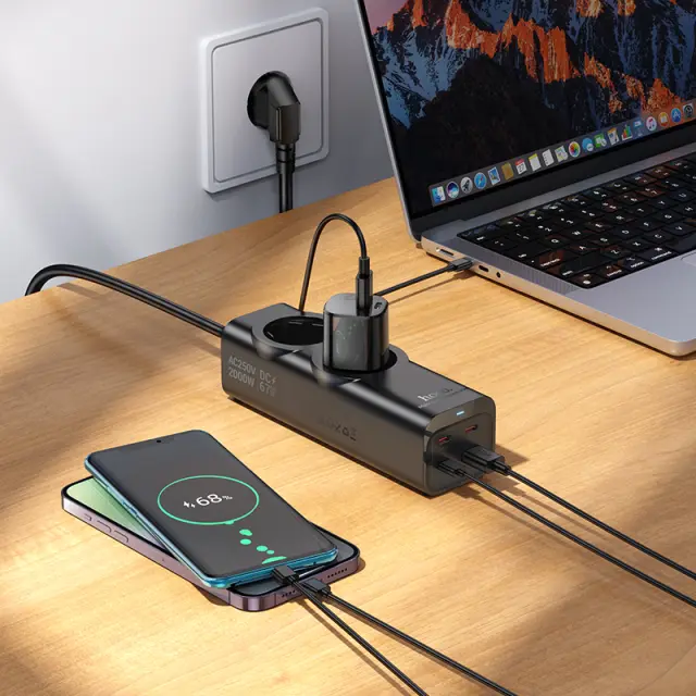 Επιτραπέζιος Φορτιστής Hoco NS10 Wisdom 4000W με 2xΣούκο + 3xUSB-C + 1xUSB-A PD65W με Καλώδιο 2m Μαύρος 3