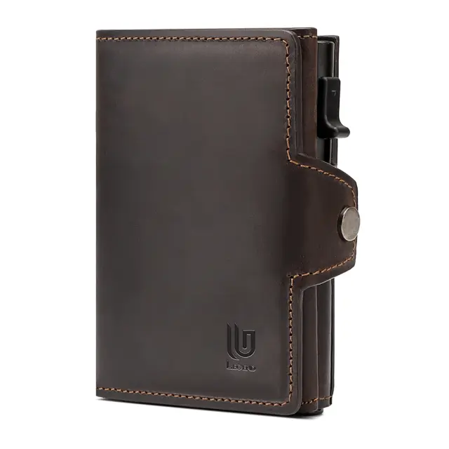 Καφέ Δερμάτινο Πορτοφόλι Καρτών RFID από Crazy Horse Leather