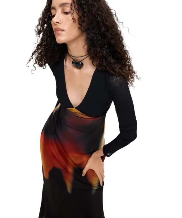 Desigual - Γυναικείο Midi Φόρεμα Napoles 26WWVW09-2000 Μαύρο με Σχέδια 2