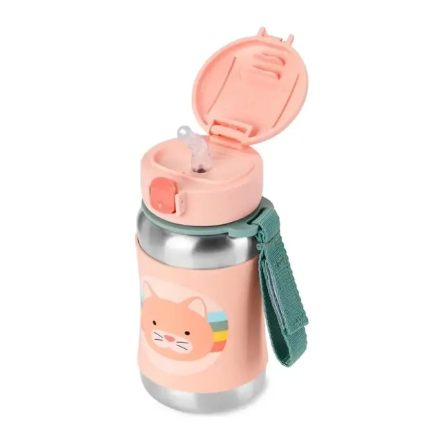 Skip Hop Zoo Ανοξείδωτο Παγούρι με Καλαμάκι 350ml Cat Peach 2