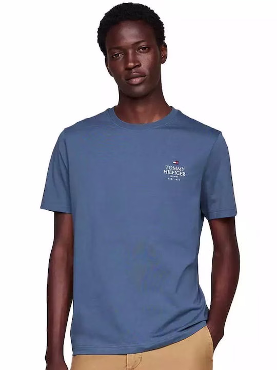 Tommy Hilfiger Ανδρικό Μπλέ Ανοιχτό T- Shirt Με Λαιμόκοψη Μπλε - L