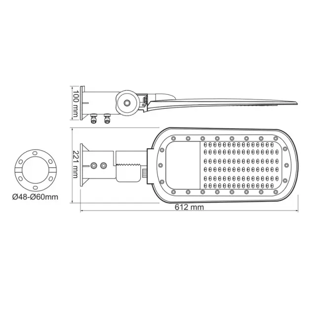 LED ΦΩΤΙΣΤΙΚΟ ΟΔΙΚΟΥ ΓΚΡΙ 230V AC 200W 4000K 27000LM 140x90˚ CLASS I IP66 / NORD20040 3