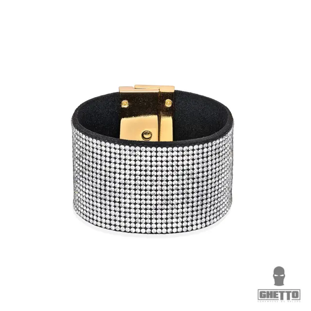 Ghetto Leather Bracelet Full Iced Black