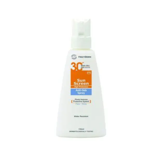 Frezyderm Sun Screen Spray-Anti-Seb SPF 30 Αντηλιακό Γαλάκτωμα Προσώπου & Σώματος σε Spray για Λιπαρό ή Κανονικό Δέρμα με Τάση Ακμής, 150ml