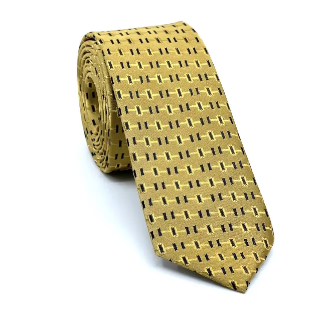 Γραβάτα Microfiber σε Χρυσαφί Μοτίβο Σετ με Μαντηλάκι 3