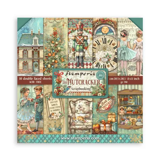 Χαρτιά scrapbooking 10τεμ, 20.3×20.3cm Stamperia, The Nutcracker