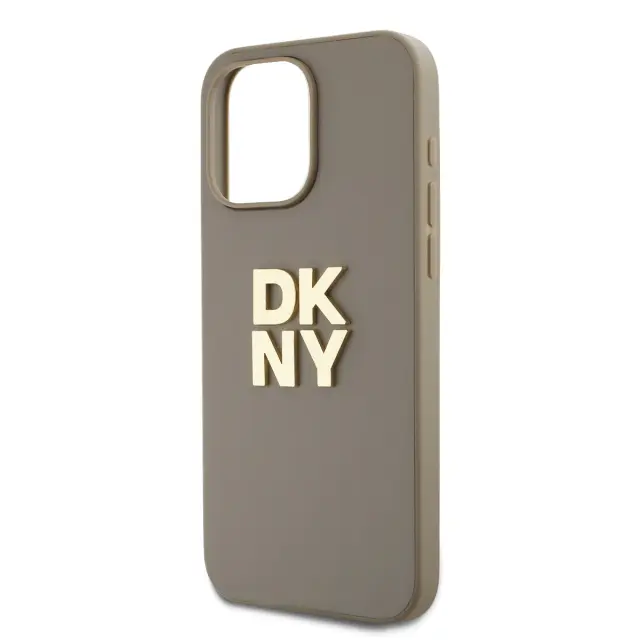 DKNY PU Leather Stack Logo Wrist Strap Case for iPhone 14 Pro Max Beige 3