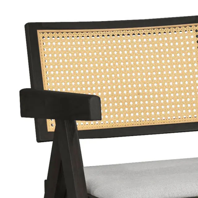 Πολυθρόνα Winslow pakoworld ξύλο rubberwood μαύρο-pvc rattan φυσικό-ύφασμα γκρι | Συσκευασία 2 τμχ 2