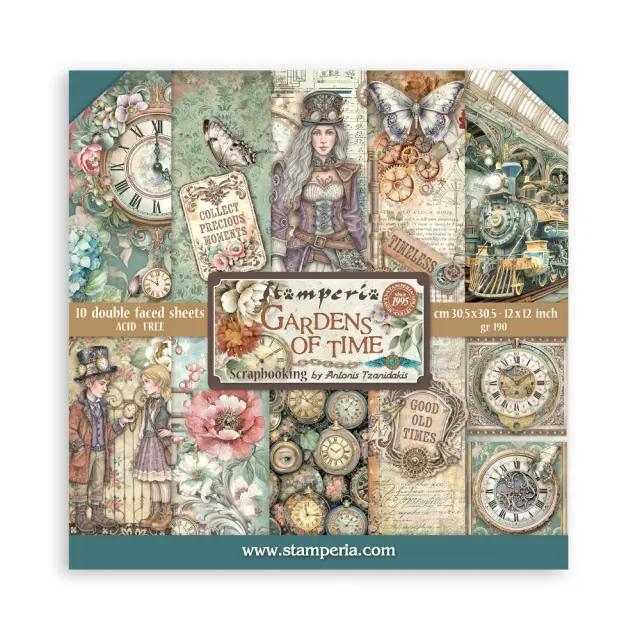 Χαρτιά scrapbooking 10τεμ, 30.5×30.5cm Stamperia, Gardens of Time