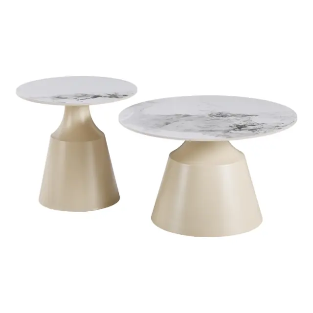 Τραπέζια σαλονιού Sculpt pakoworld σετ 2τεμ μέταλλο cappuccino- sintered stone λευκό μαρμάρου 3