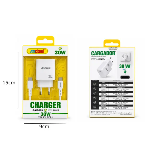 Andowl Φορτιστής USB-C PD 30W με Καλώδιο Type-C σε Type-C Q-CD663 - 30W USB-C PD Charger with Type-C to Type-C Cable 267858 2