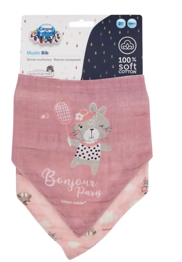 Σαλιάρες Μουσελίνες Σετ 2τμχ Bonjour Paris Canpol Pink 26/900