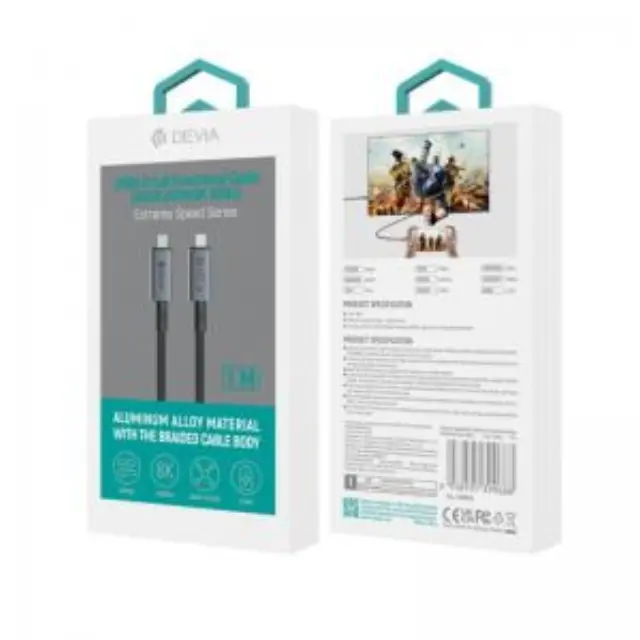 Καλώδιο Σύνδεσης USB 4.0 Devia EC641 Braided USB C σε USB C 240W 1m Extreme Μαύρο N63904 3