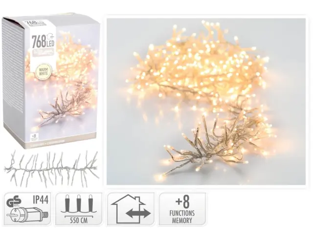 768 Φωτάκια LED - 5.6 Μέτρα + 3 Μέτρα σύνδεσης, Κανονική Διάταξη, με χειριστήριο, 8 προγράμματα, Διάφανο καλώδιο PVC - Θερμό Λευκό AX8550430