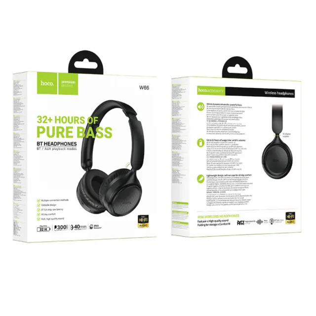 Wireless Ακουστικά Stereo Hoco W66 Wave v5.4 300mAh 32hr Χρήσης με Μικρόφωνο Μαύρα 2