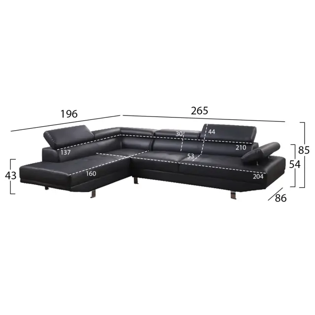 ΚΑΝΑΠΕΣ ΓΩΝΙΑ ΑΡΙΣΤΕΡΗ FB93084.02L ΑΠΟ ΜΑΥΡΟ PU 270x200x87Υεκ 3