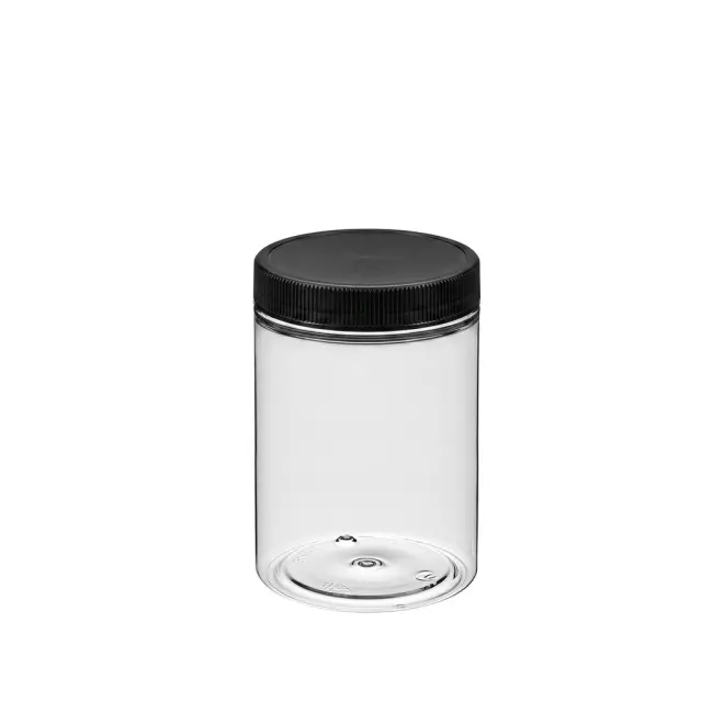 Βάζο πλαστικό PET διαφανές με μαύρο καπάκι, 300ml