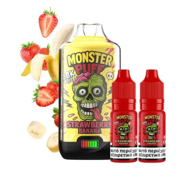 Monster Puff 28K Strawberry Banana Disposable 2ml & 2x10ml 20mg 2