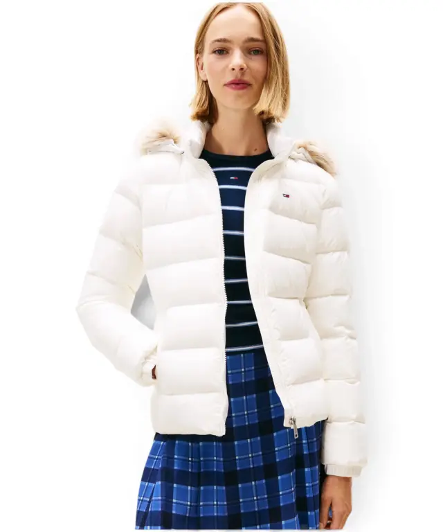 Tommy Hilfiger - Γυναικείο Μπουφάν Πουπουλένιο Basic Hooded Down Slim Fit DW0DW18312-YBL Εκρού 3