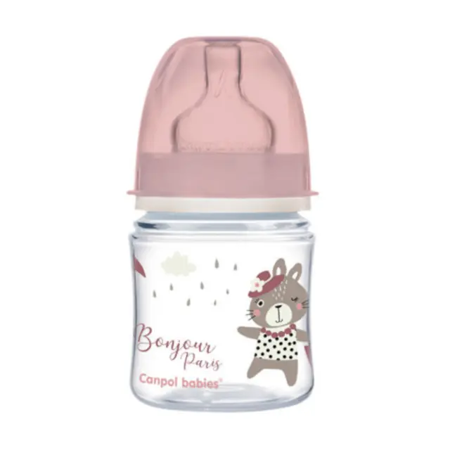 Πλατύ Μπουκάλι Κατά των Κολικών 120ml +0m Bonjour Canpol Pink 35/231