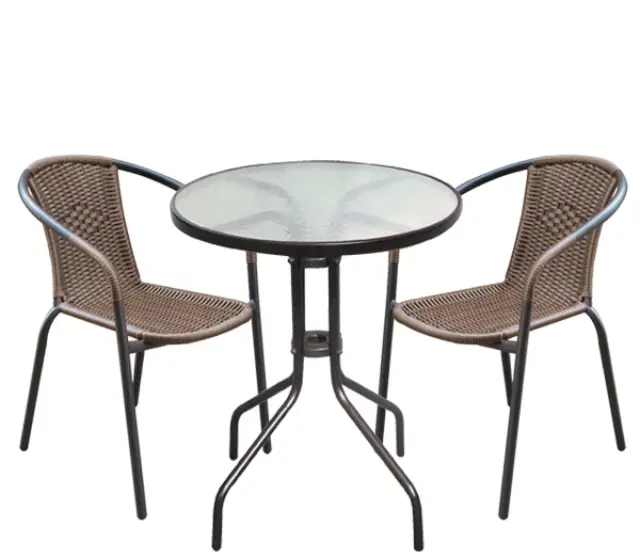 Τραπεζαρία Σετ BALENO Μέταλλο/Wicker Καφέ Τραπ:D. 60x70/Πολ:53x58x77cm