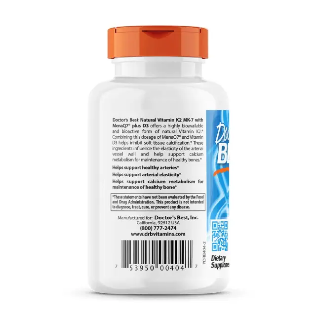 Doctor's Best Natural Vitamin K2 (MK7) 180 mcg + D3 1000 IU 3