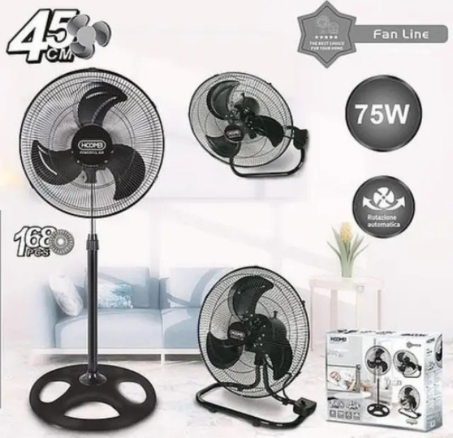 Hoomei HM-8687S Ανεμιστήρας Ορθοστάτης 3 σε 1 75W Διαμέτρου 45cm 2