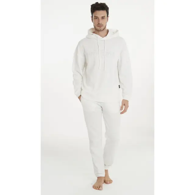 Ανδρική μπλούζα αθλητική με κουκούλα Hause Uomo White 5386 HAPPY PEOPLE