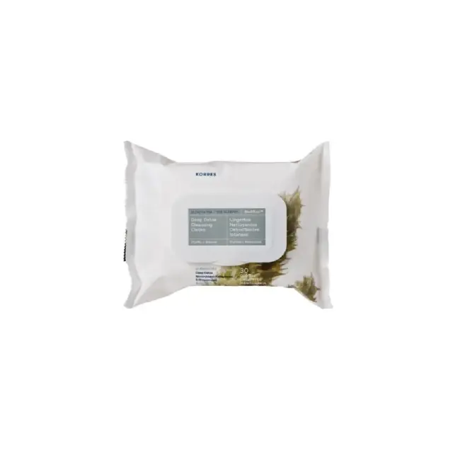 Korres Deep Detox Cleansing Cloths Olympus Tea Μαντηλάκια Καθαρισμού & Ντεμακιγιάζ με Βιολογικό Τσάι Ολύμπου 30τεμ