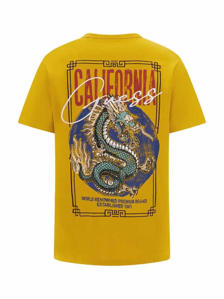 Guess Ανδρικό T-shirt Κίτρινο/Μουσταρδί με Κέντημα Μπροστά και Πίσω Κίτρινο 2