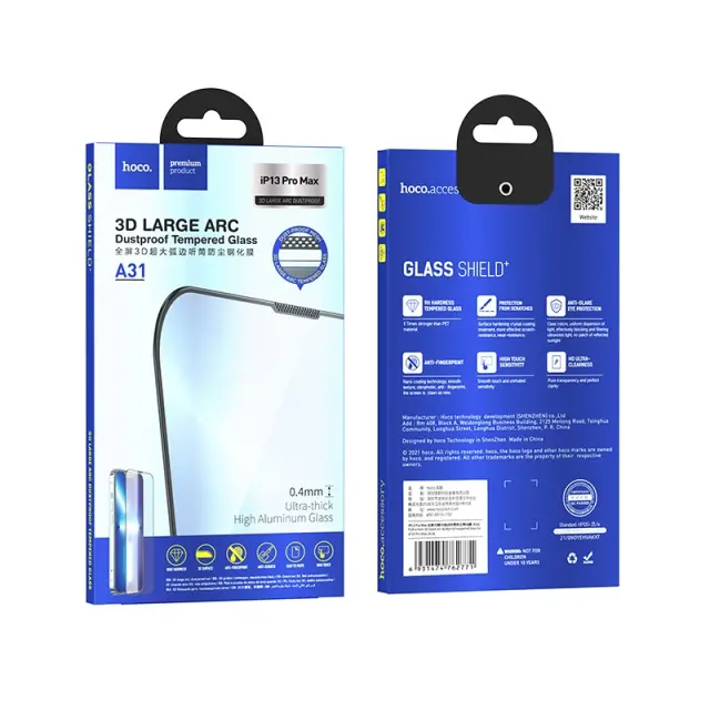 Tempered Glass Hoco A31 3D Full Screen Protection 0.4mm για Apple iPhone 13 Pro Max/ iPhone 14 Plus Μαύρο 2
