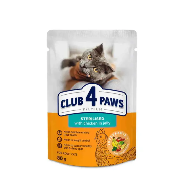 Club 4 Paws Cat Adult Sterilized Φακελάκι Με Κοτόπουλο Σε Ζελέ 80gr Μονόχρωμο