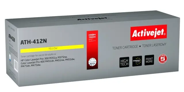 Activejet ATH-412N Toner (replacement for HP 305A CE412A Supreme 2600 pages yellow)