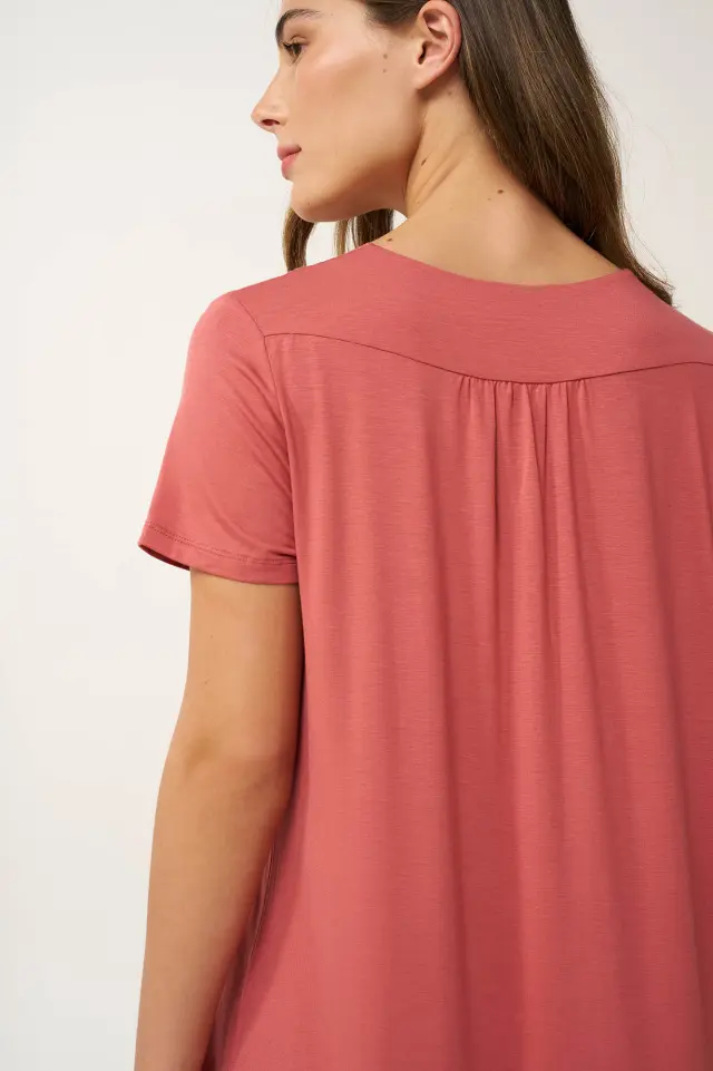 Καλοκαιρινό Νυχτικό Micromodal με Σούρες Vamp 24035 PINK CEDAR 2