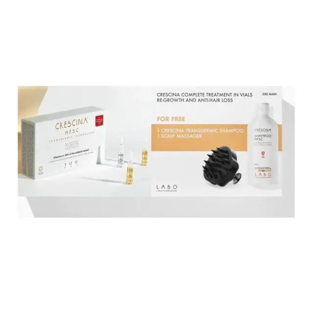 Crescina Promo Transdermic HFSC Complete Άντρας 500 - Advanced Hair Loss 20×3,5ml & Transdermic Σαμπουάν 200ml & Συσκευή Μασάζ του Τριχωτού