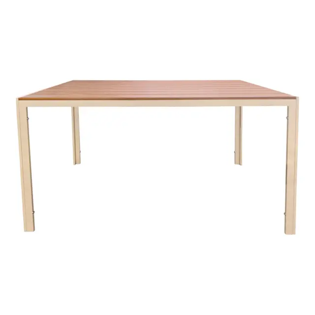 Τραπέζι Nares pakoworld σαμπανί αλουμίνιο plywood σε φυσική απόχρωση 140x80x72.5εκ 2