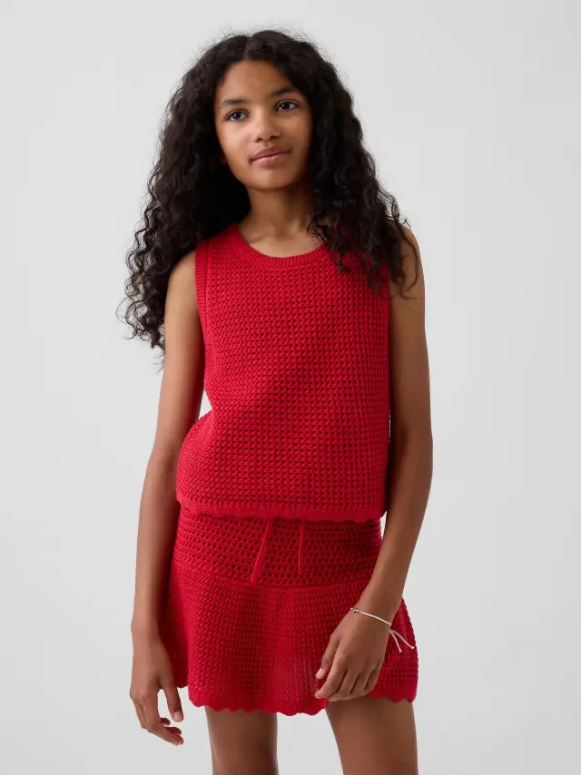 Παιδική Αμάνικη Μπλούζα με Κροσέ Πλέξη Modern red